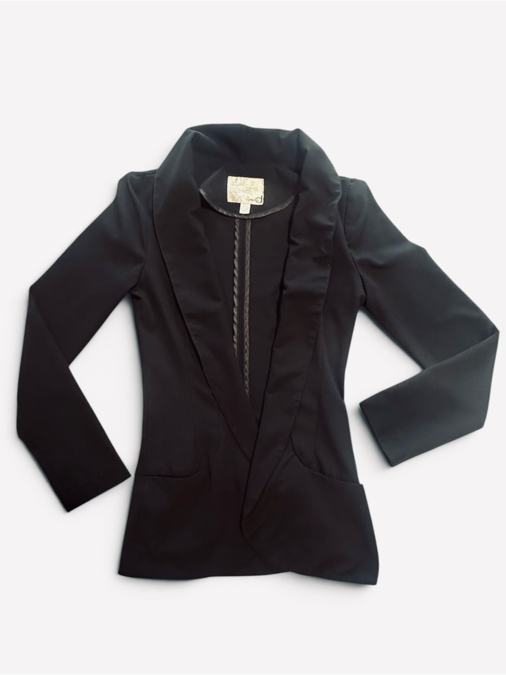 Dynamite Vintage Black Shawl Collar Blazer Jacket Womens XS Ruched 3/4 Sleeve